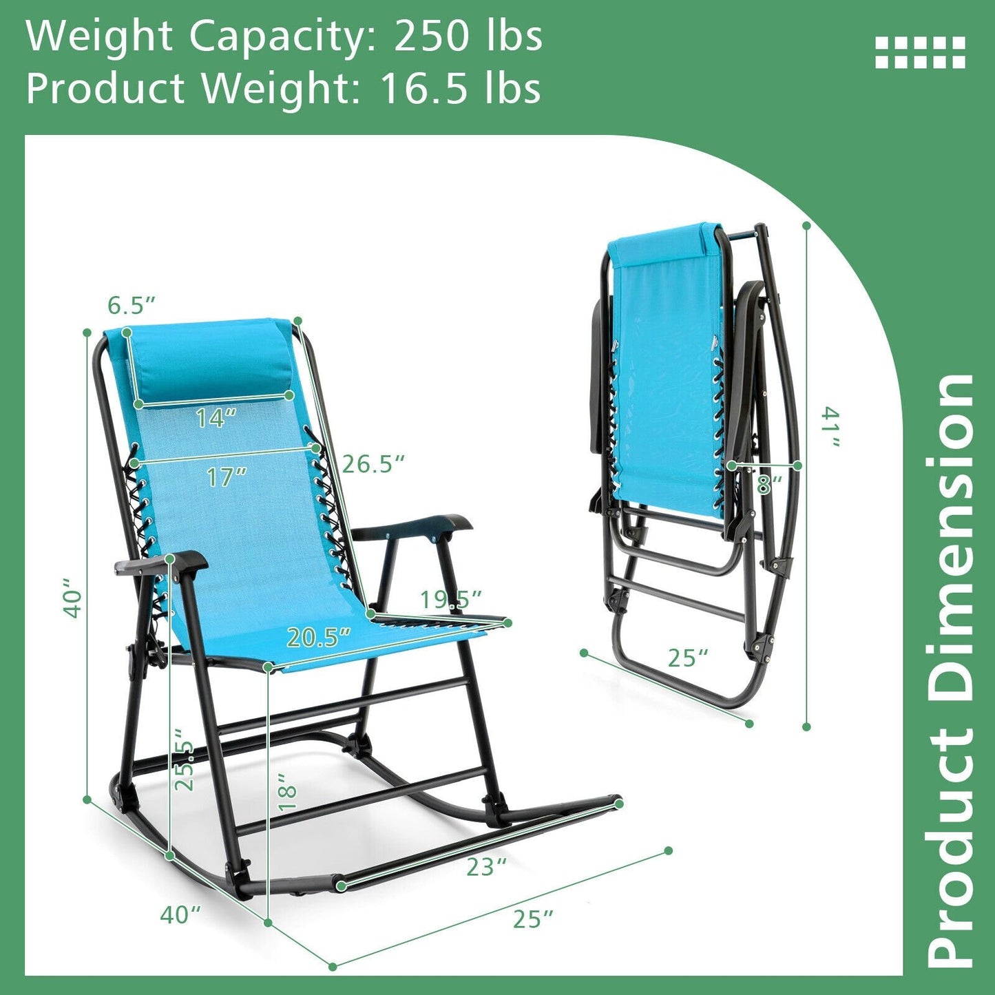 Outdoor Patio Camping Lightweight Folding Rocking Chair with Footrest , Navy Patio Rocking Chairs & Gliders   at Gallery Canada