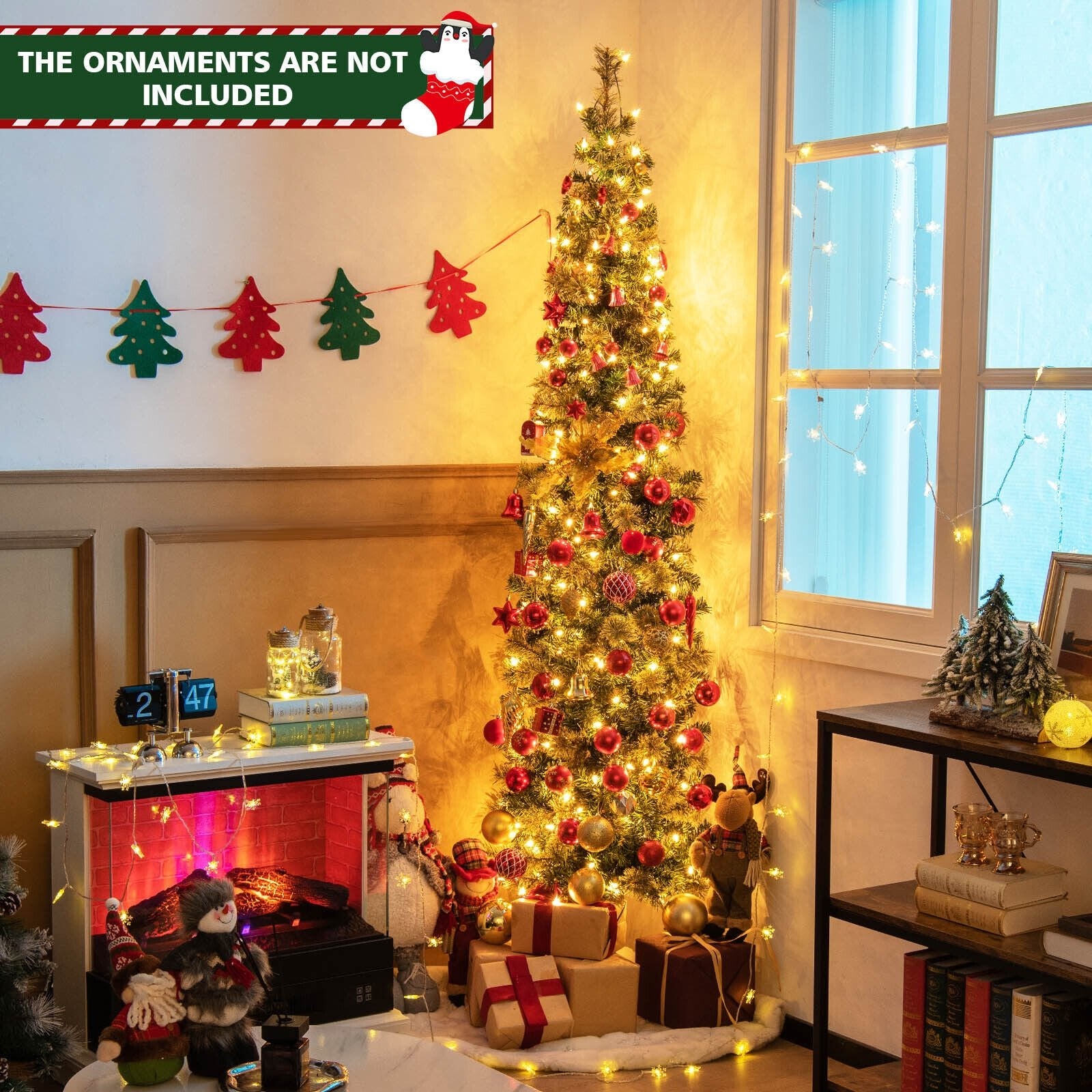 7 Feet Half Christmas Tree with Pine Needles and 150 Lights, Green Christmas Tree   at Gallery Canada