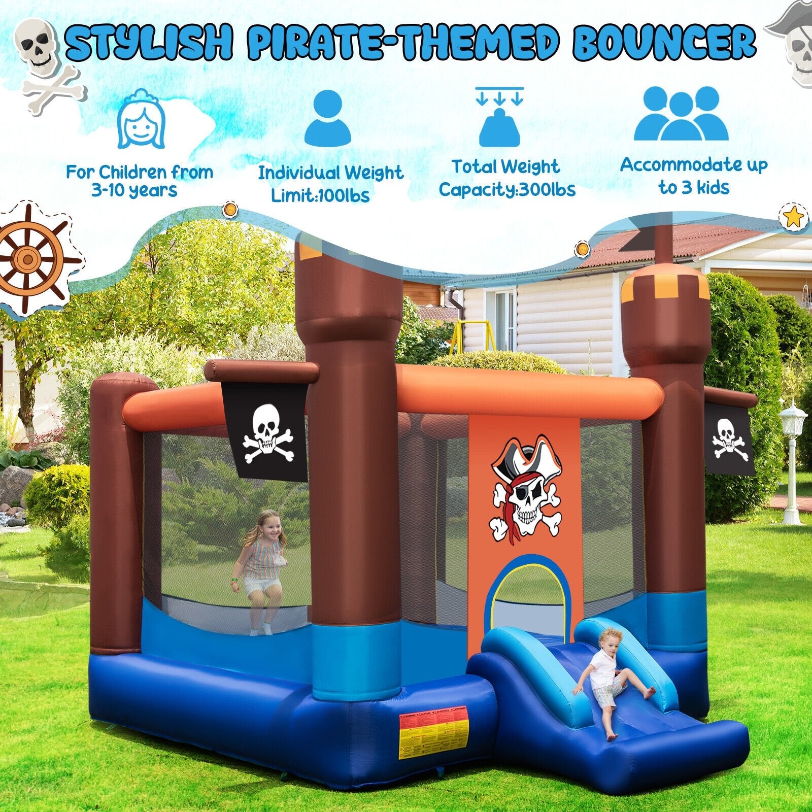 Pirate-Themed Inflatable Bounce Castle with Large Jumping Area and 735W Blower Bounce House   at Gallery Canada