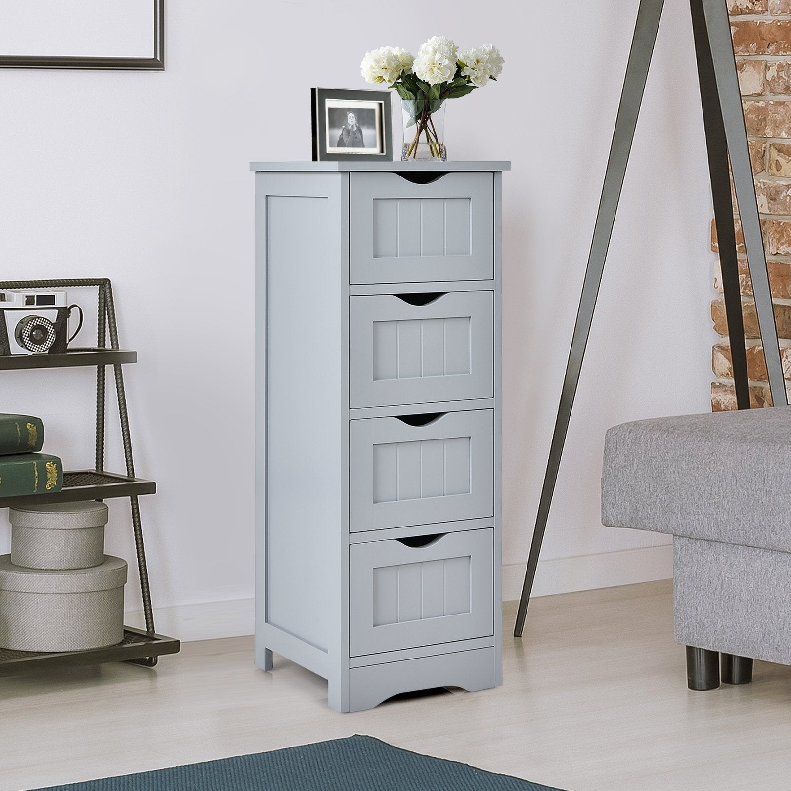 Floor Wooden Free Standing Storage Side Organizer for Bathroom, Gray Floor Cabinets   at Gallery Canada