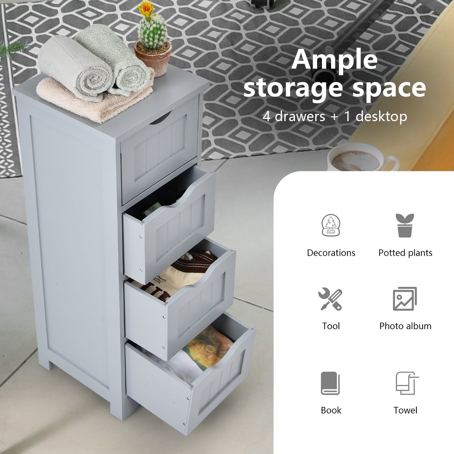 Floor Wooden Free Standing Storage Side Organizer for Bathroom, Gray Floor Cabinets   at Gallery Canada