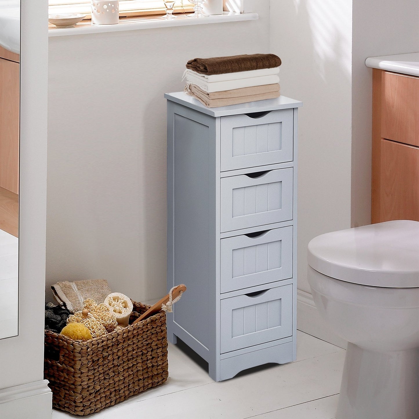 Floor Wooden Free Standing Storage Side Organizer for Bathroom, Gray Floor Cabinets   at Gallery Canada