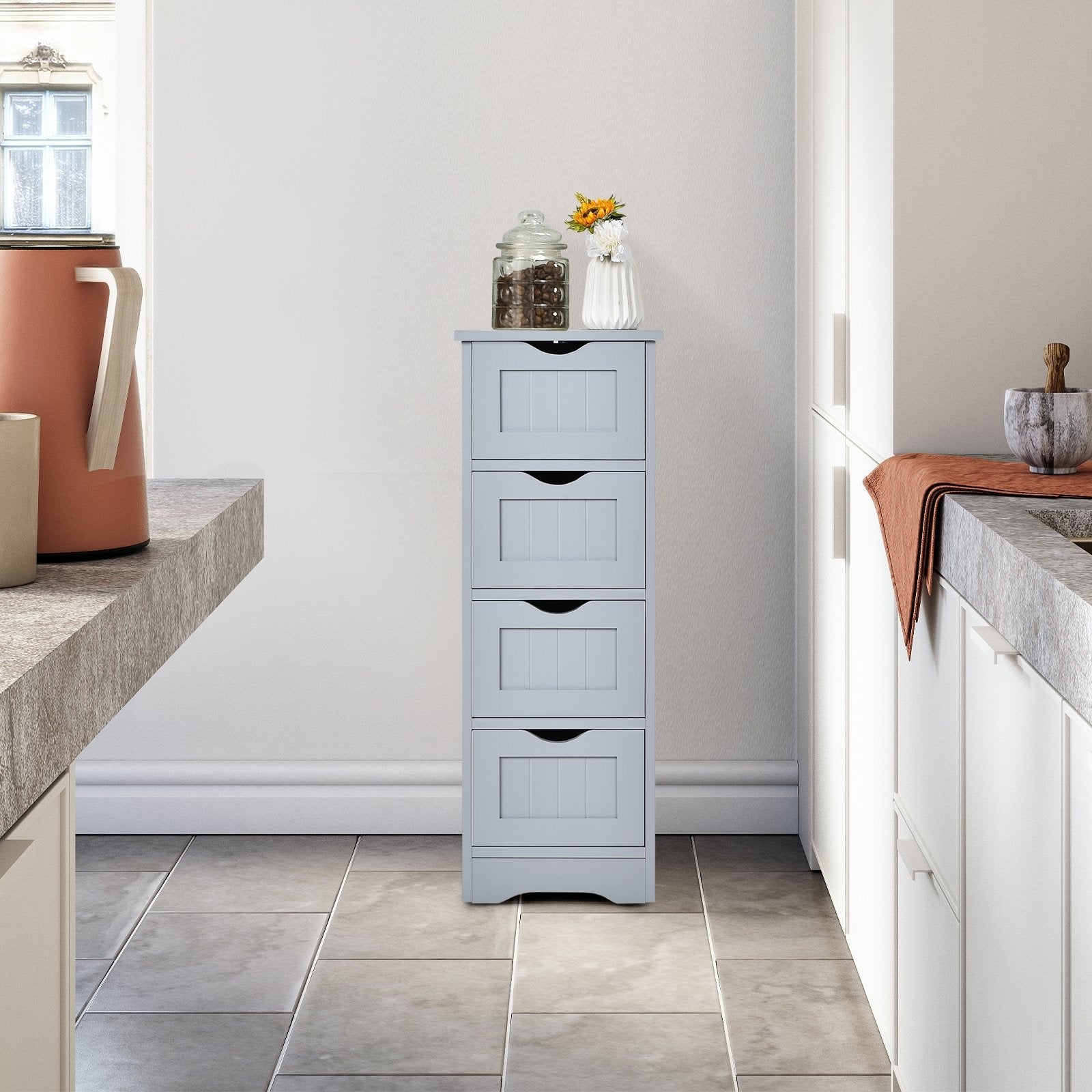 Floor Wooden Free Standing Storage Side Organizer for Bathroom, Gray Floor Cabinets   at Gallery Canada