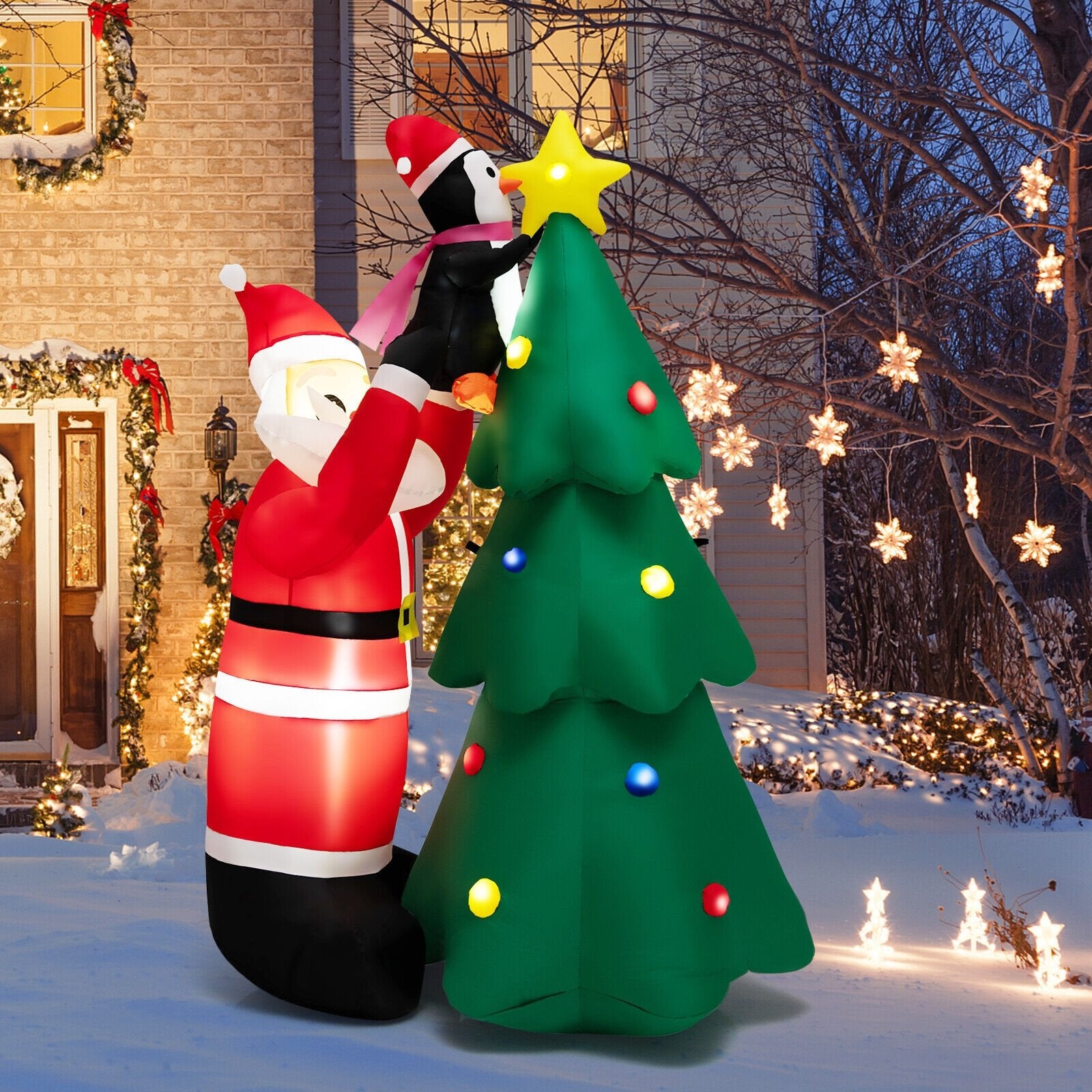 6 Feet Inflatable Christmas Tree and Santa Claus with LED and Air Blower, Multicolor Christmas Inflatables   at Gallery Canada