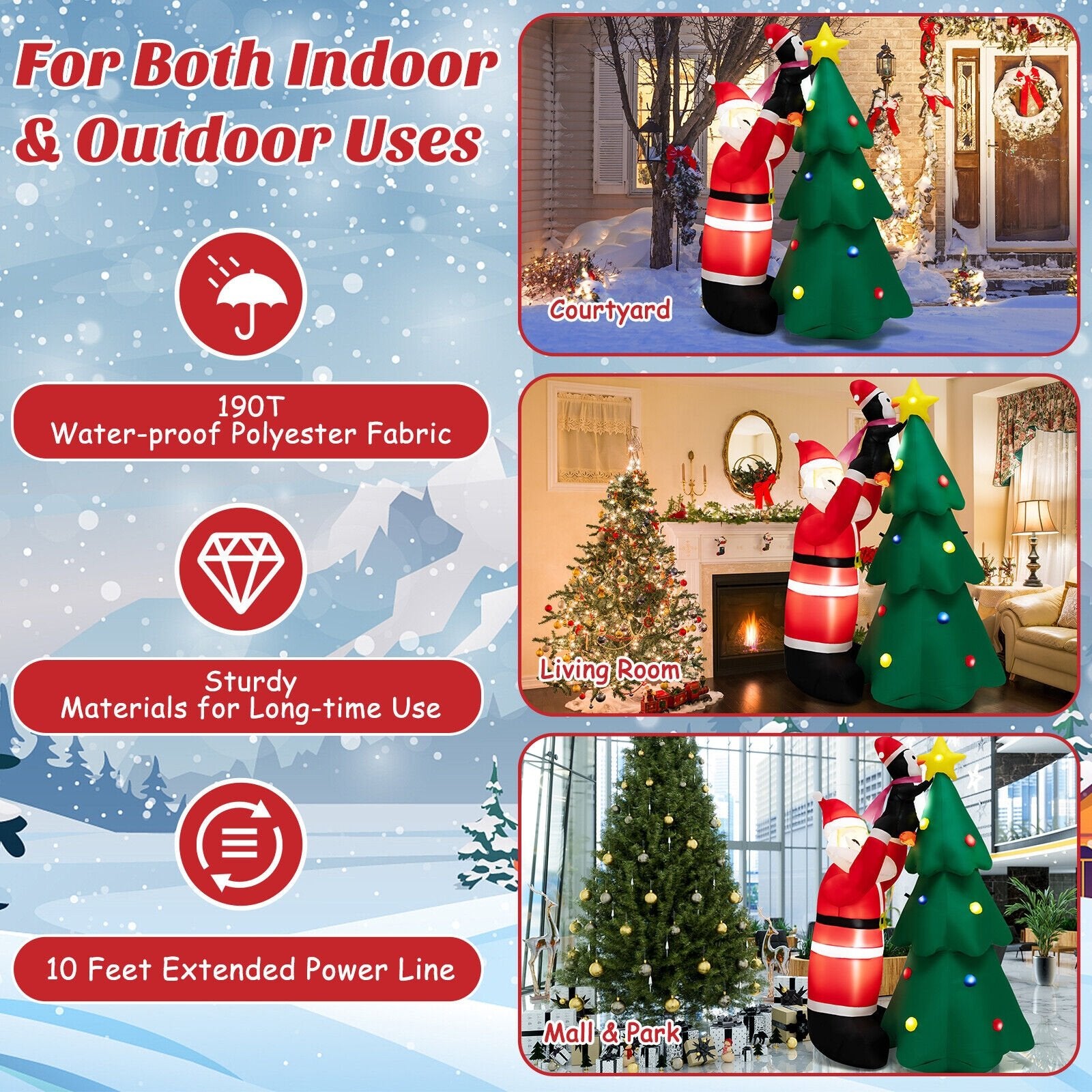 6 Feet Inflatable Christmas Tree and Santa Claus with LED and Air Blower, Multicolor Christmas Inflatables   at Gallery Canada