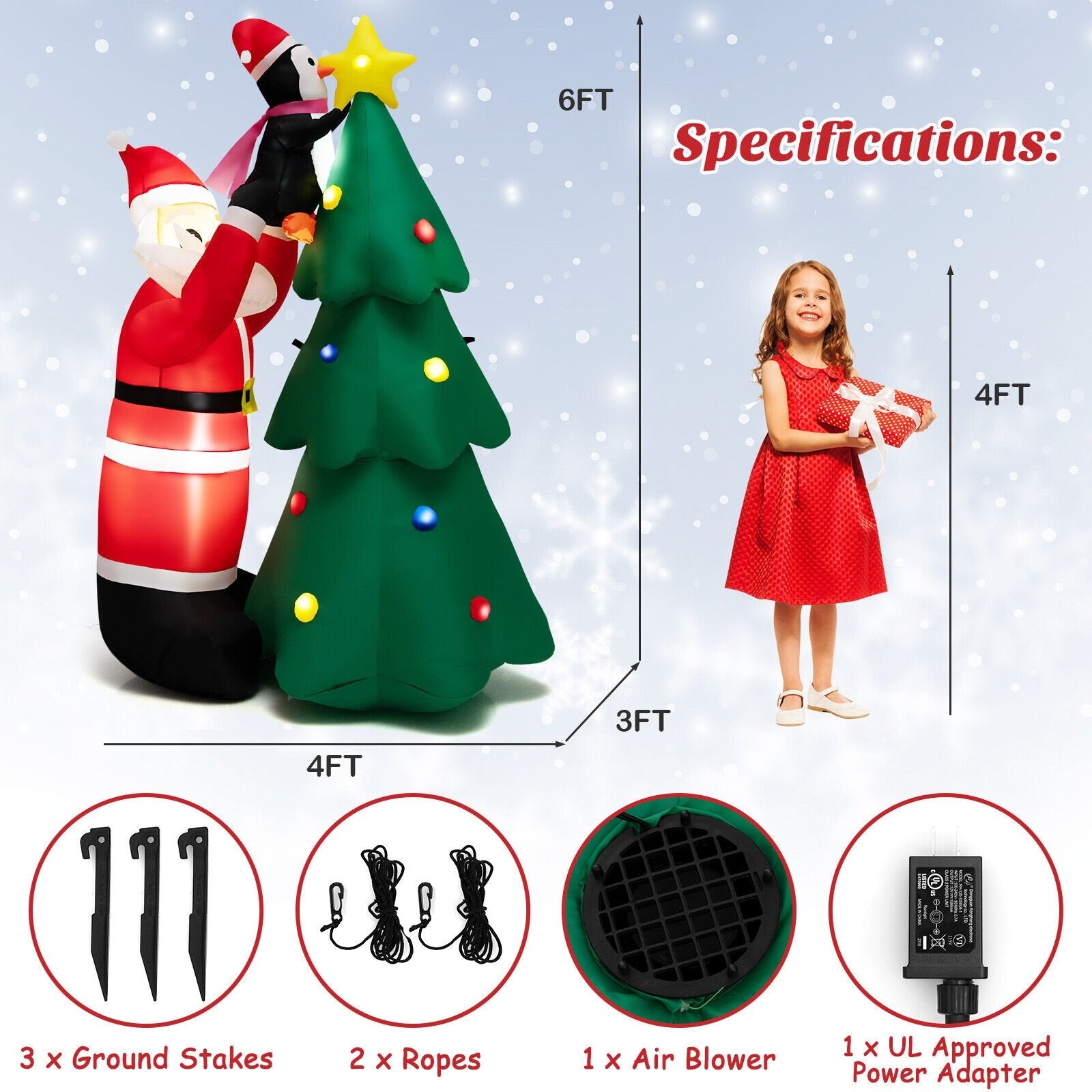 6 Feet Inflatable Christmas Tree and Santa Claus with LED and Air Blower, Multicolor - Gallery Canada