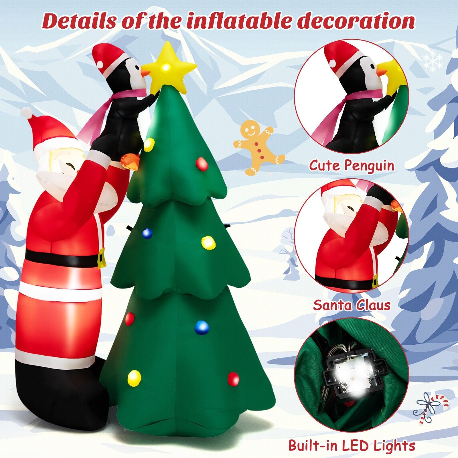 6 Feet Inflatable Christmas Tree and Santa Claus with LED and Air Blower, Multicolor Christmas Inflatables   at Gallery Canada