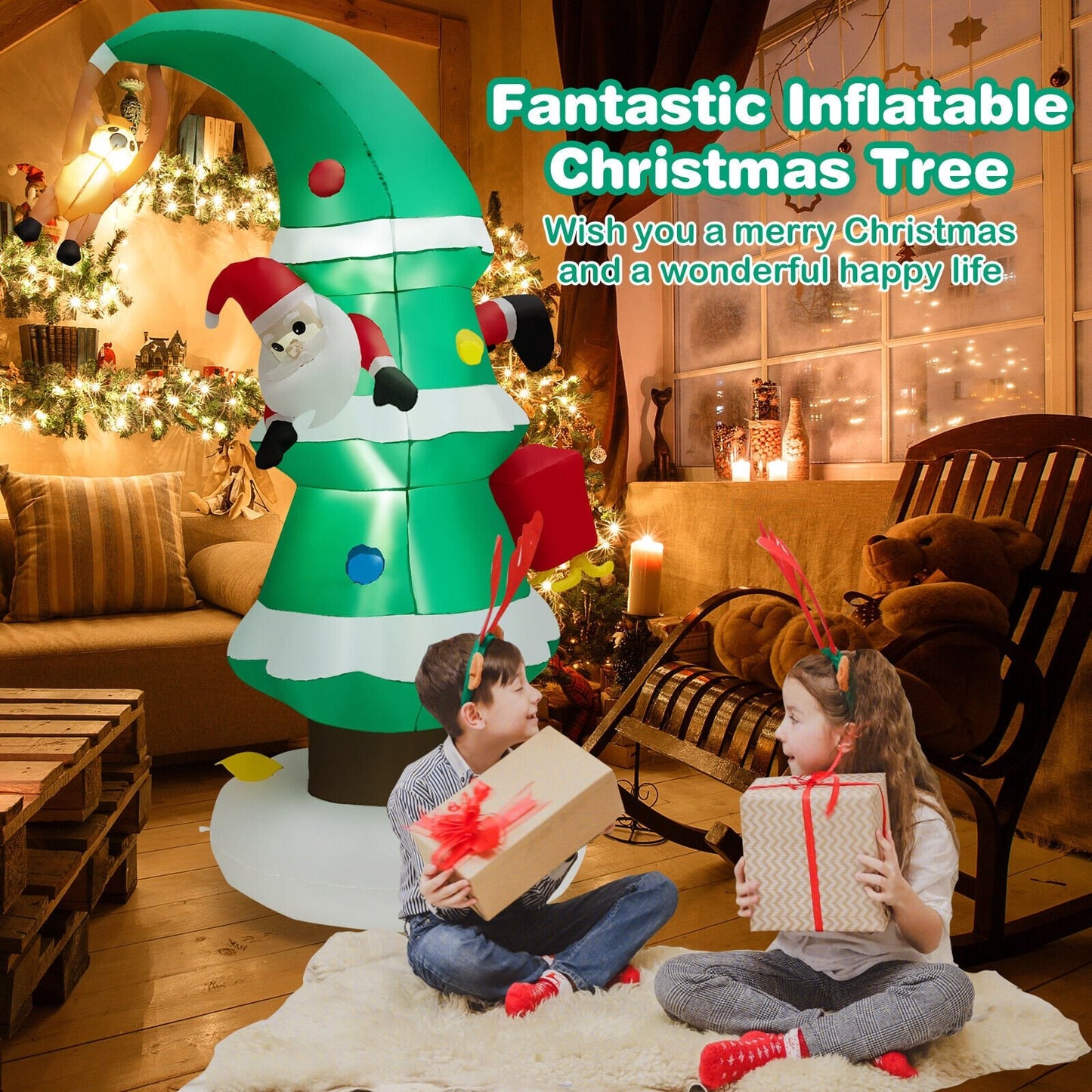 8 Feet Inflatable Christmas Tree with Santa Claus, Multicolor - Gallery Canada
