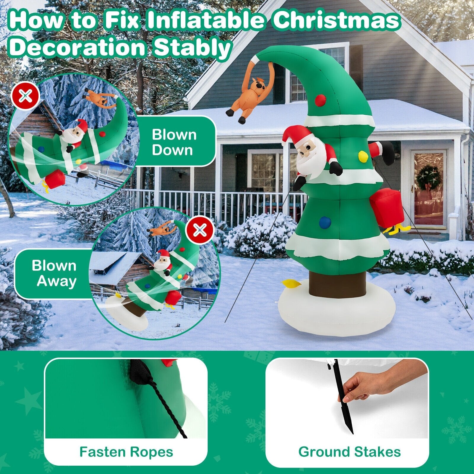 8 Feet Inflatable Christmas Tree with Santa Claus, Multicolor - Gallery Canada