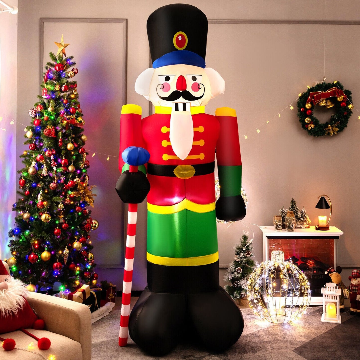 8 Feet Inflatable Nutcracker Soldier with 2 Built-in LED Lights, Multicolor - Gallery Canada