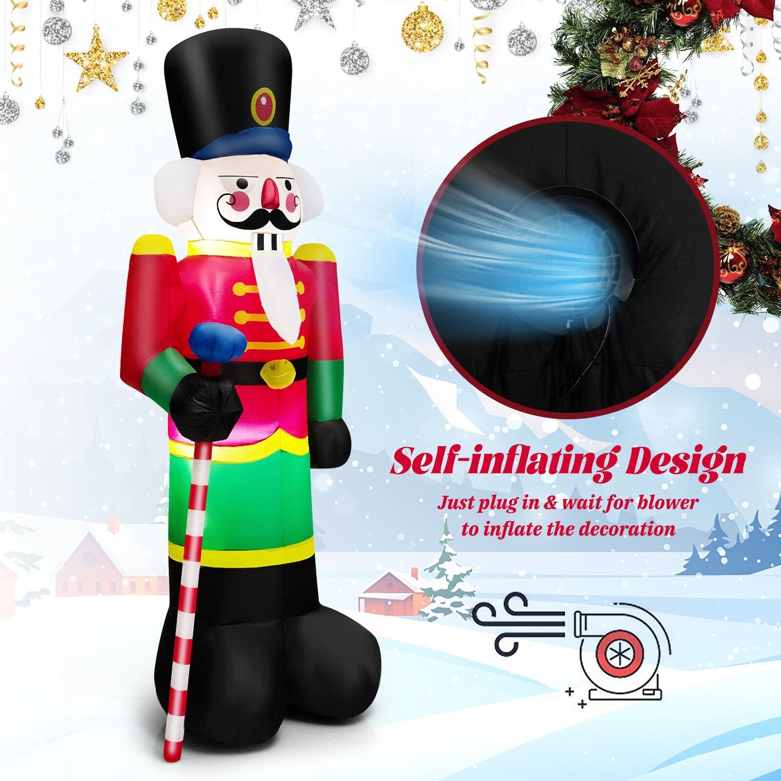 8 Feet Inflatable Nutcracker Soldier with 2 Built-in LED Lights, Multicolor Christmas Inflatables   at Gallery Canada