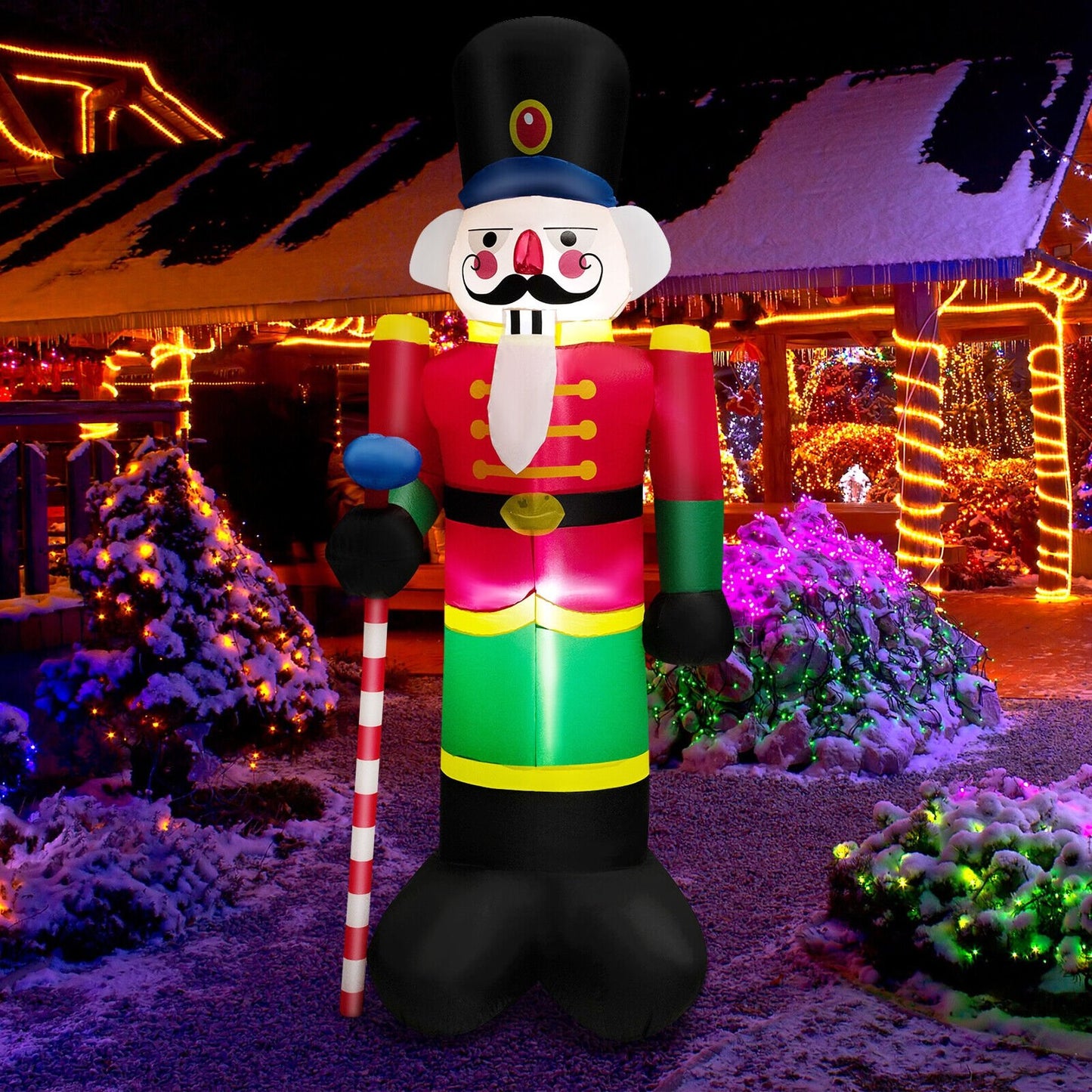 8 Feet Inflatable Nutcracker Soldier with 2 Built-in LED Lights, Multicolor - Gallery Canada