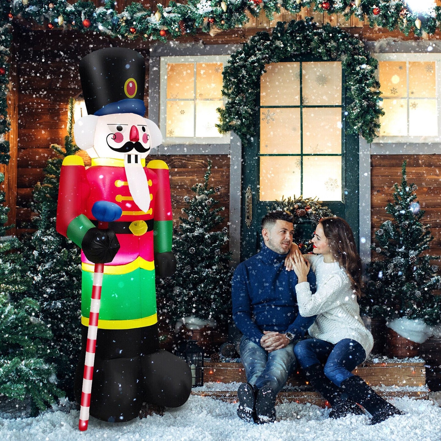 8 Feet Inflatable Nutcracker Soldier with 2 Built-in LED Lights, Multicolor - Gallery Canada