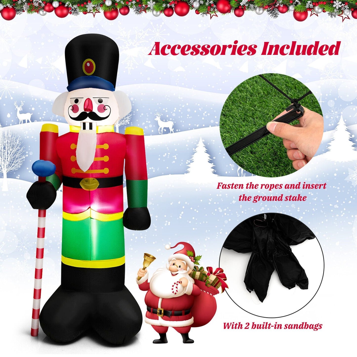 8 Feet Inflatable Nutcracker Soldier with 2 Built-in LED Lights, Multicolor Christmas Inflatables   at Gallery Canada