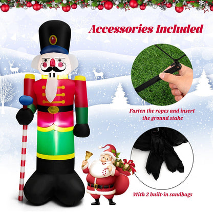 8 Feet Inflatable Nutcracker Soldier with 2 Built-in LED Lights, Multicolor - Gallery Canada