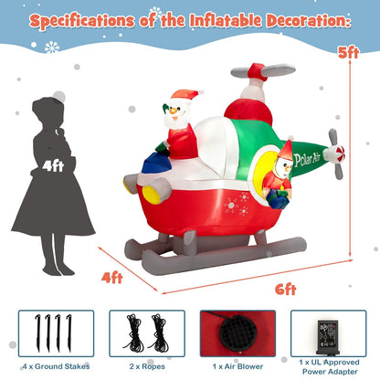 6 Feet Wide Inflatable Santa Claus Flying a Helicopter with Air Blower, Multicolor - Gallery Canada
