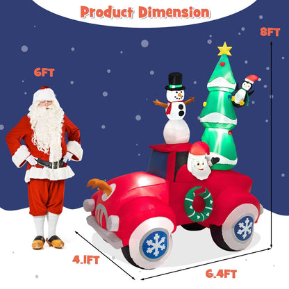 8 Feet Tall Inflatable Santa Claus on Red Truck with LED Lights, Multicolor - Gallery Canada
