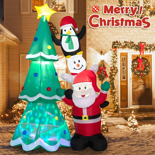 8.7 Feet Inflatable Christmas Tree with Santa Claus and Snowman and Penguin Blow-up, Multicolor Christmas Inflatables   at Gallery Canada