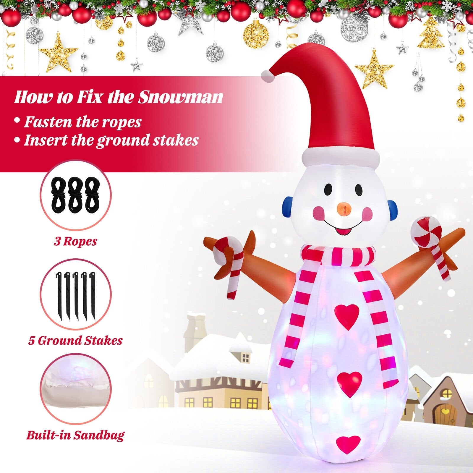 8 Feet Christmas Snowman Decoration Inflatable Xmas Decor, Multicolor - Gallery Canada