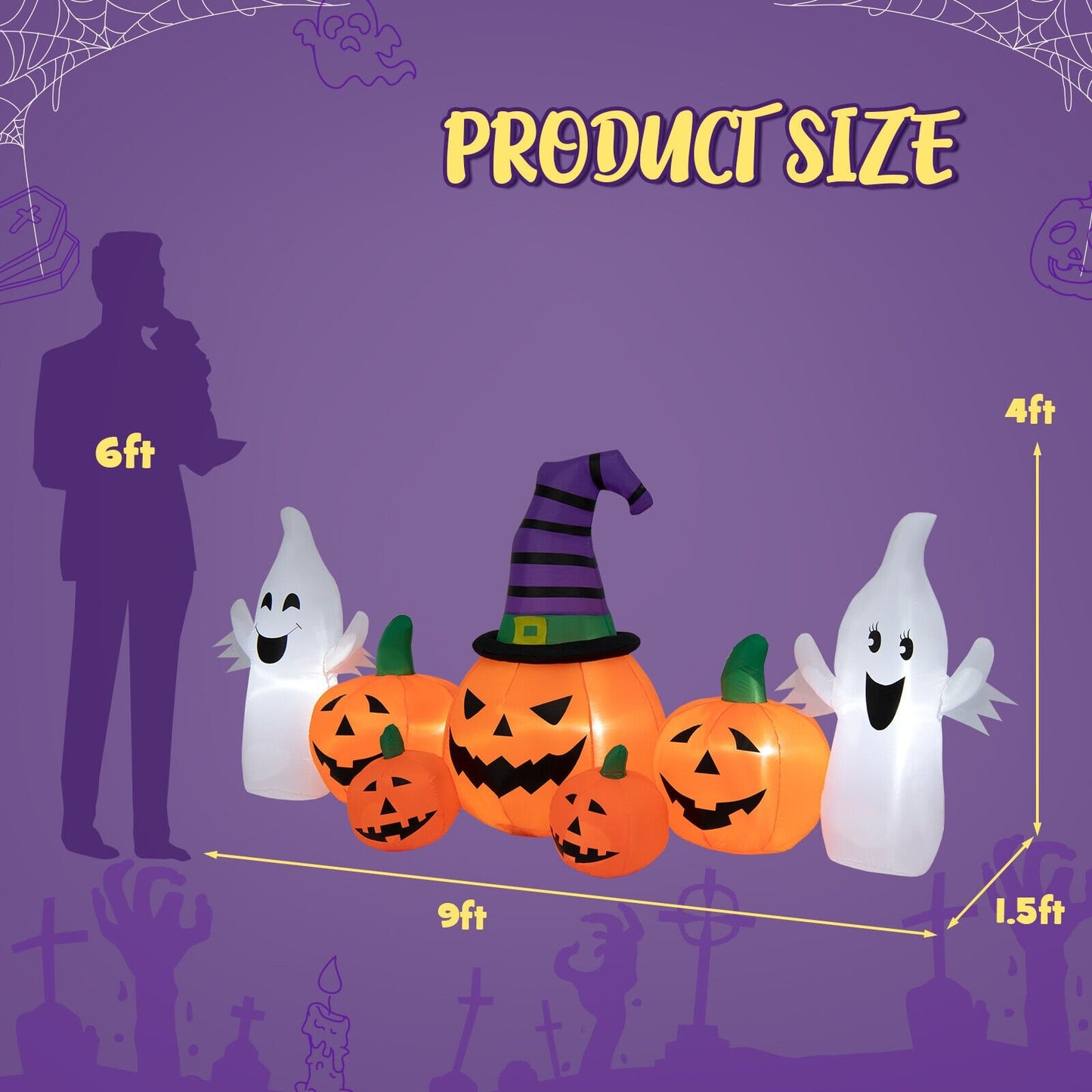 9 Feet Long Halloween Inflatable Pumpkins with 2 Ghosts, Multicolor Halloween   at Gallery Canada