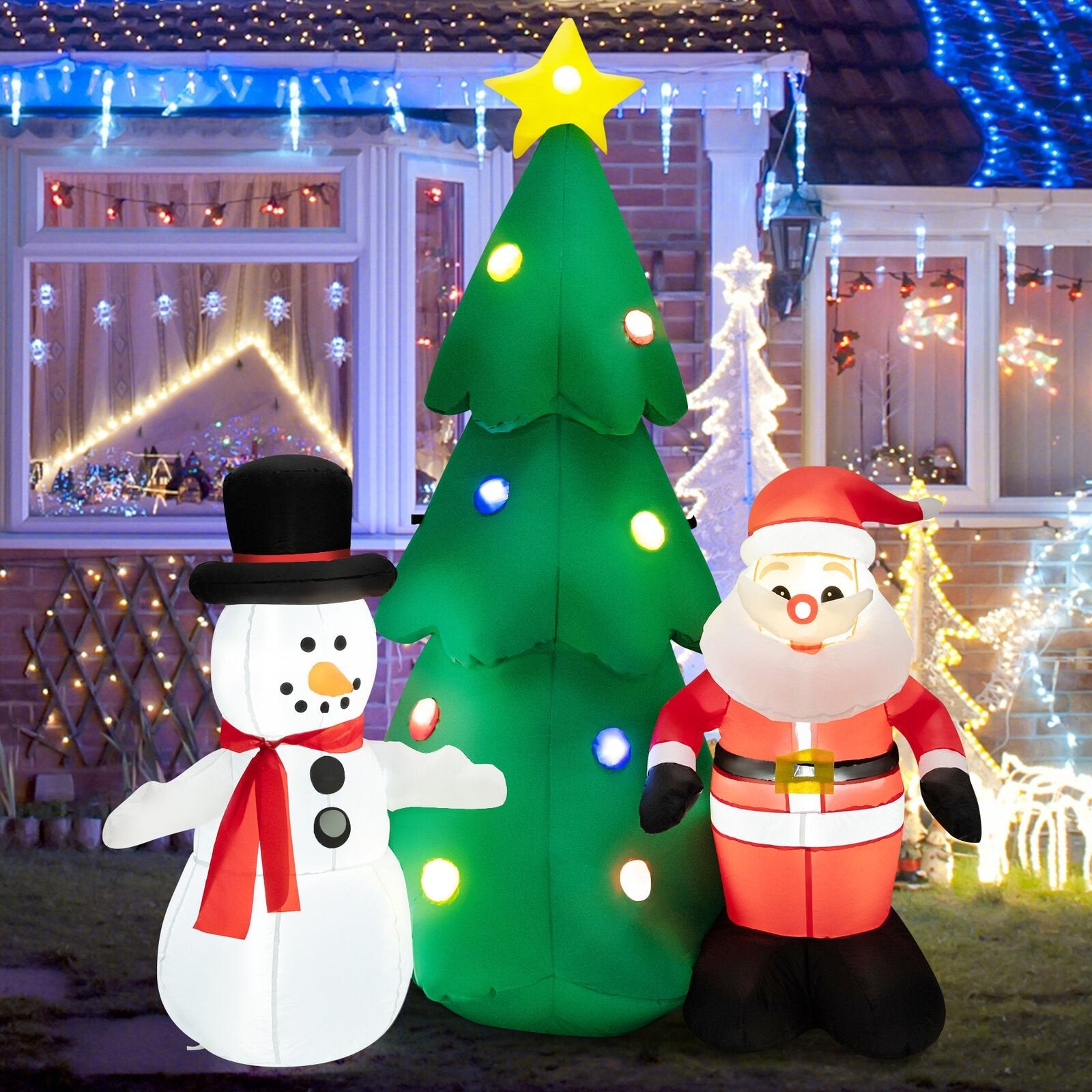 6 Feet Tall Lighted Inflatable Christmas Decoration with Santa Claus and Snowman, Multicolor - Gallery Canada