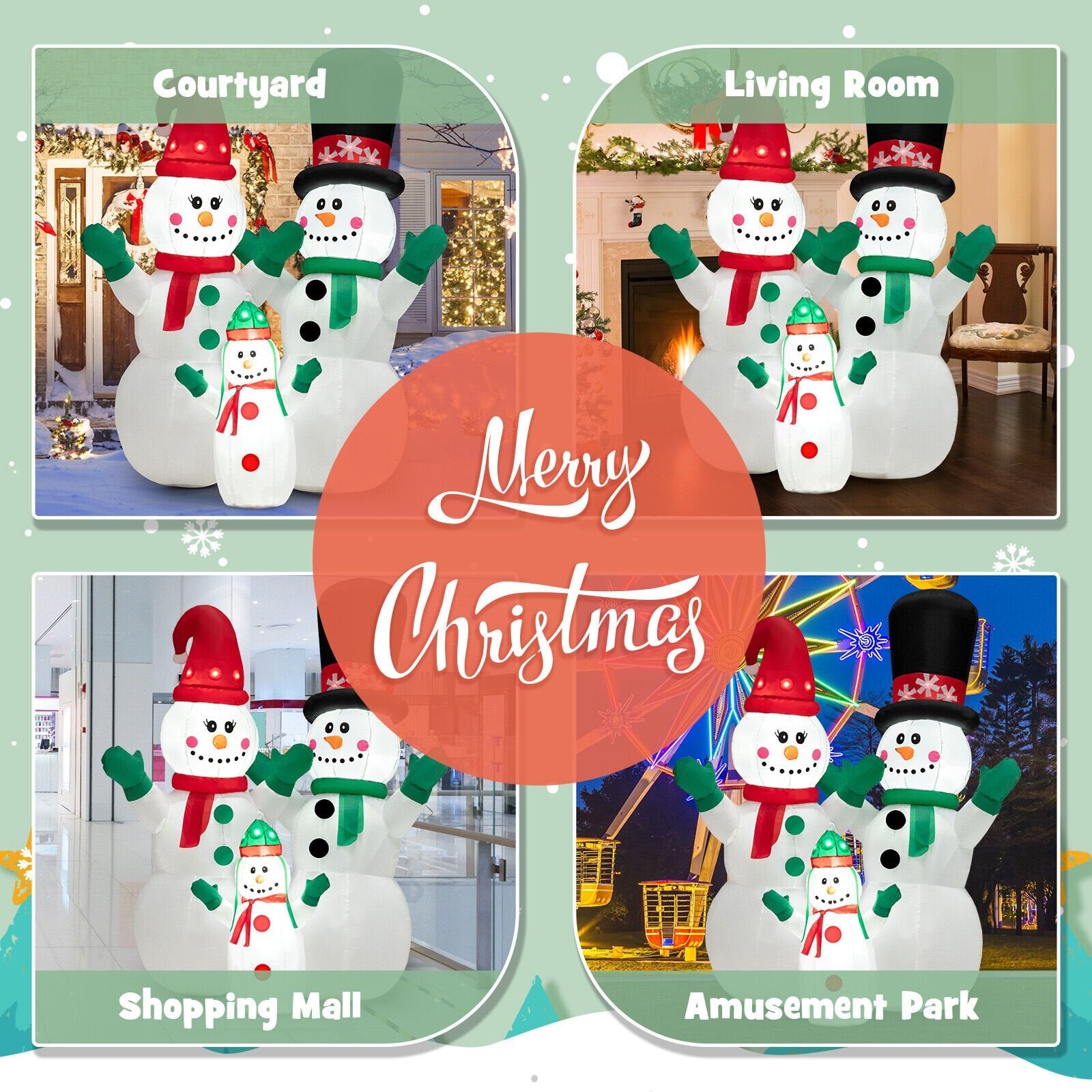 6 Feet Inflatable Christmas Snowman Decoration with LED and Air Blower, Multicolor - Gallery Canada