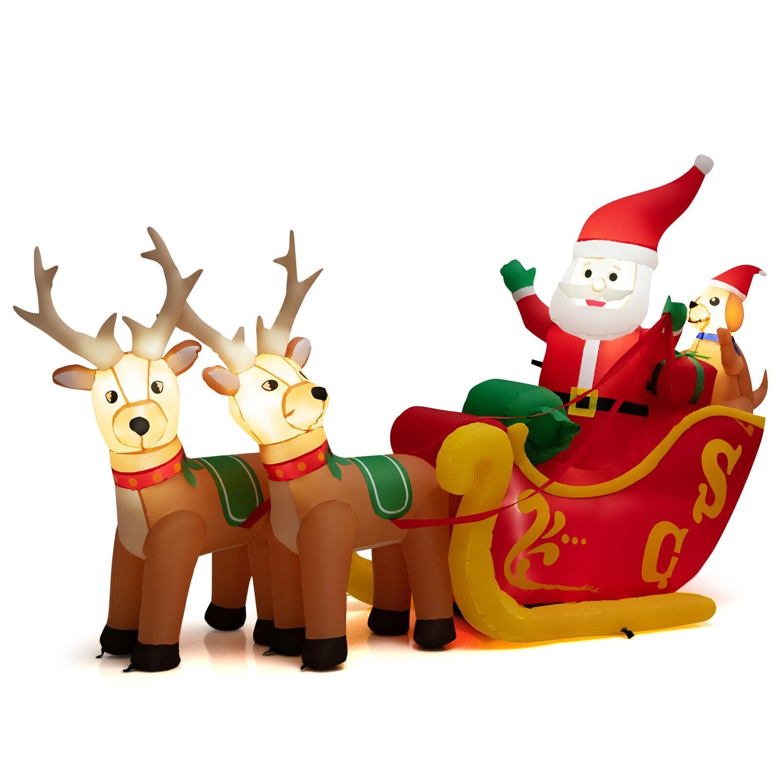 7.2 Feet Long Christmas Inflatable Santa on Sleigh with LED Lights Dog and Gifts Yard, Multicolor - Gallery Canada