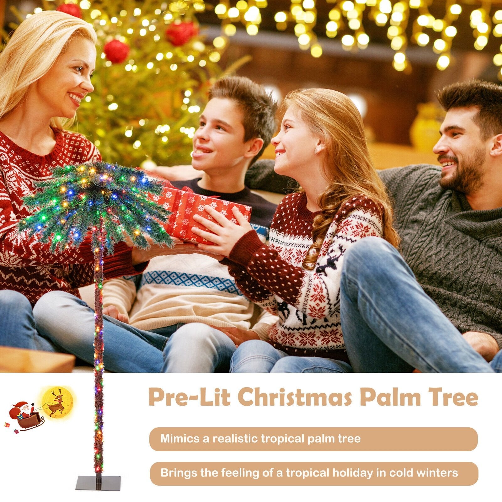 6 Feet Pre-Lit Artificial Tropical Christmas Palm Tree with 210 Multi-Color Lights, Green Christmas Tree   at Gallery Canada