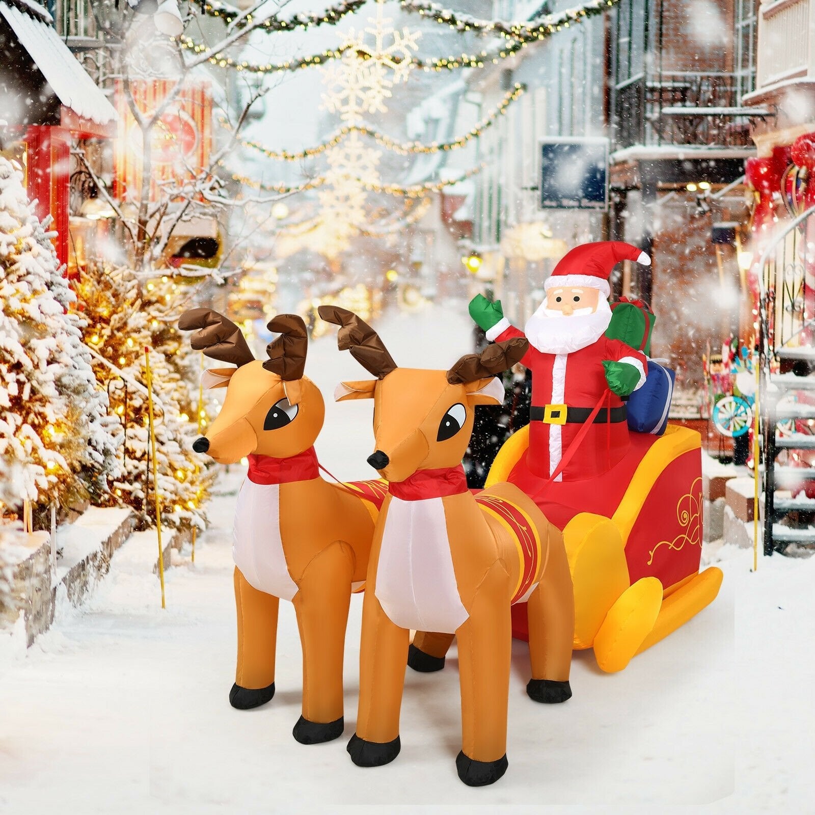 7.5 Feet Waterproof Outdoor Inflatable Santa with Double Deer and Sled, Multicolor Christmas Inflatables   at Gallery Canada