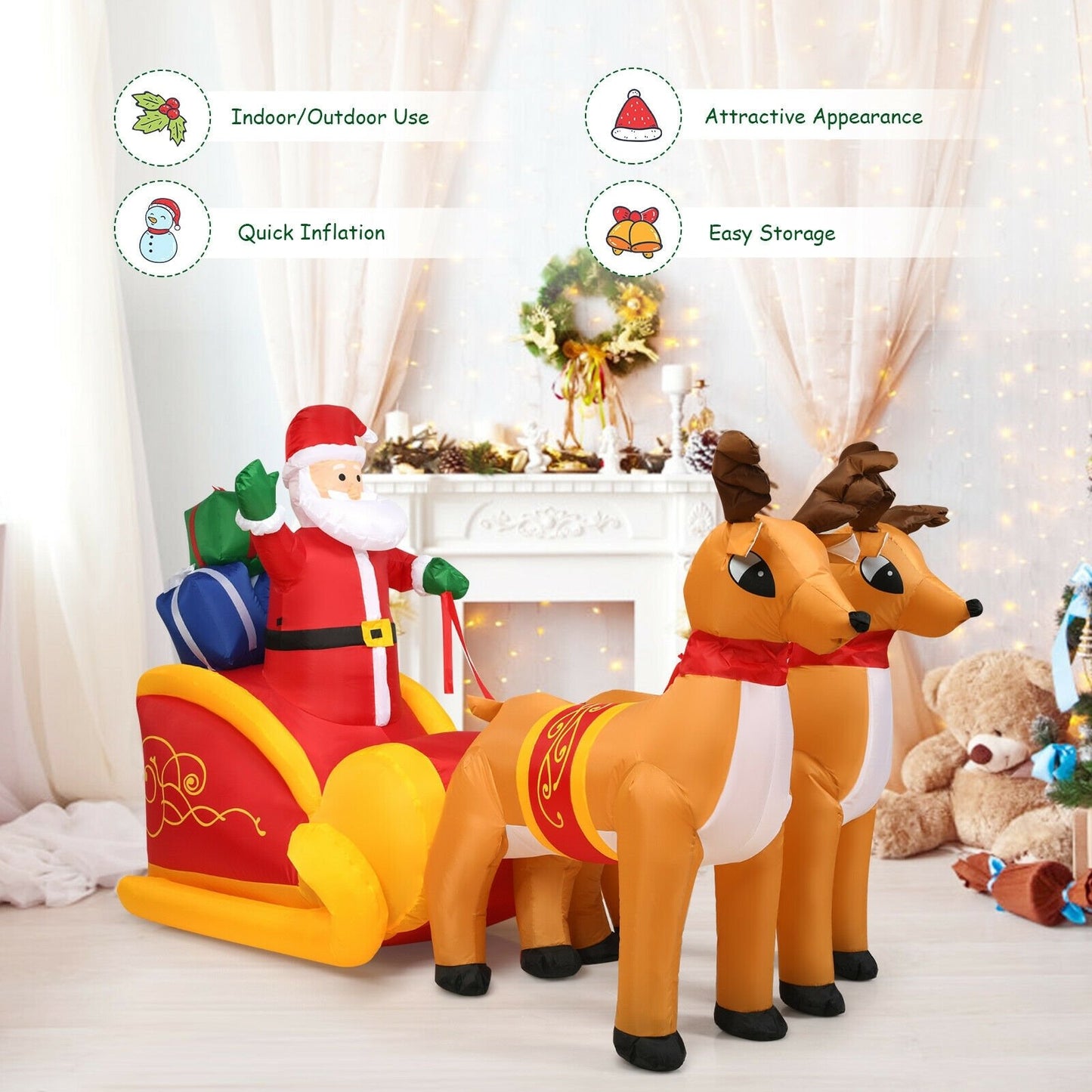 7.5 Feet Waterproof Outdoor Inflatable Santa with Double Deer and Sled, Multicolor Christmas Inflatables   at Gallery Canada