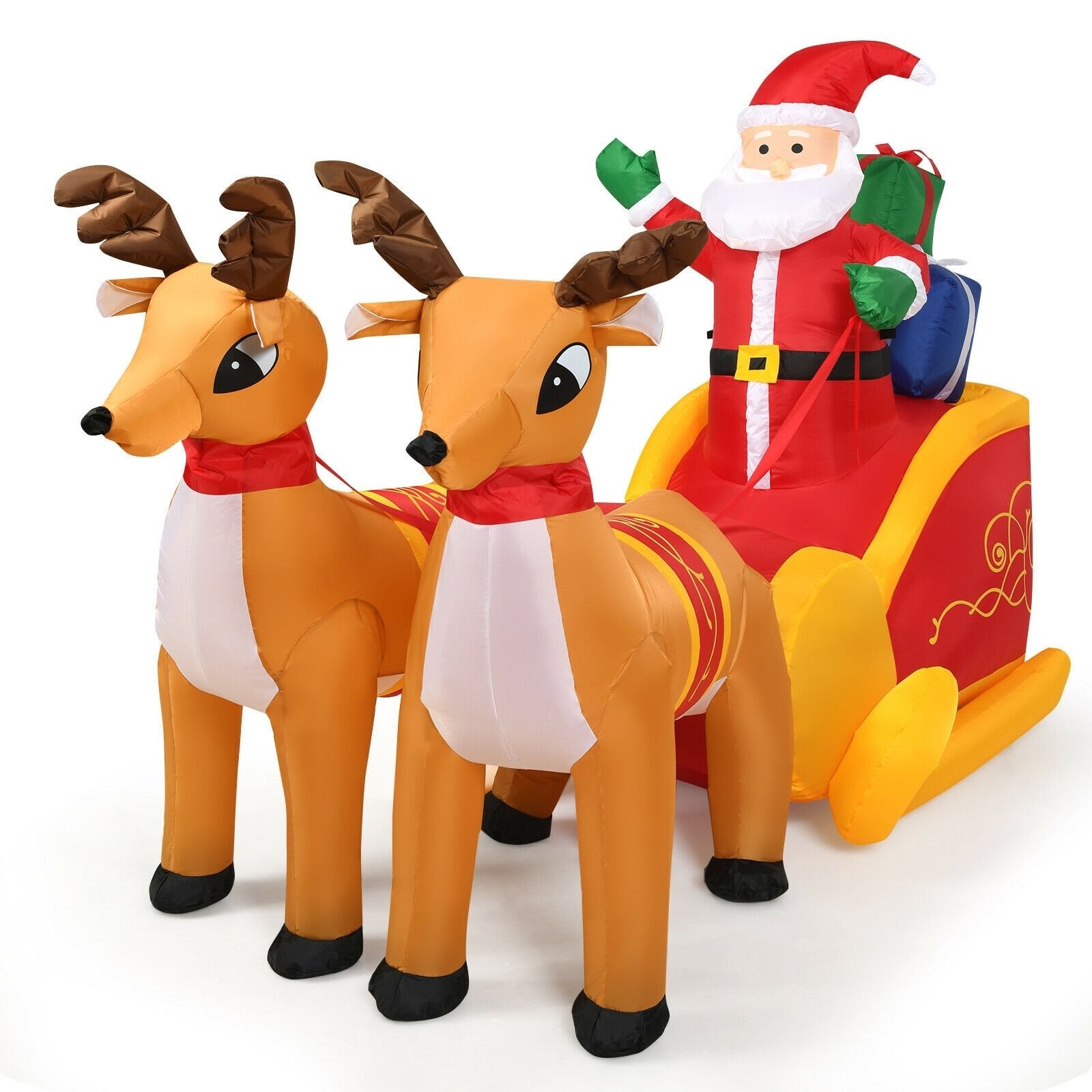 7.5 Feet Waterproof Outdoor Inflatable Santa with Double Deer and Sled, Multicolor - Gallery Canada