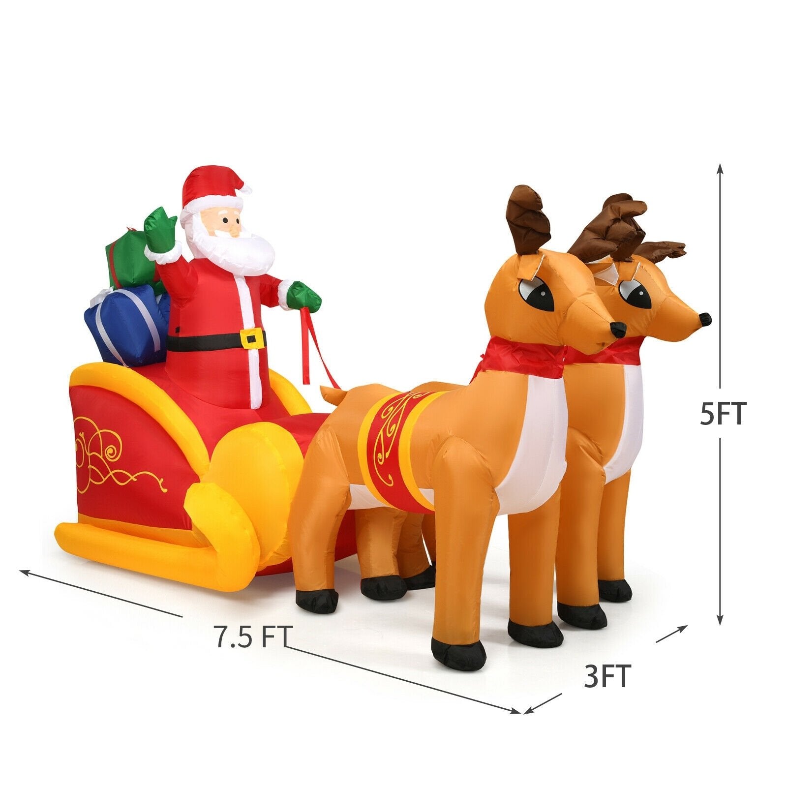 7.5 Feet Waterproof Outdoor Inflatable Santa with Double Deer and Sled, Multicolor Christmas Inflatables   at Gallery Canada