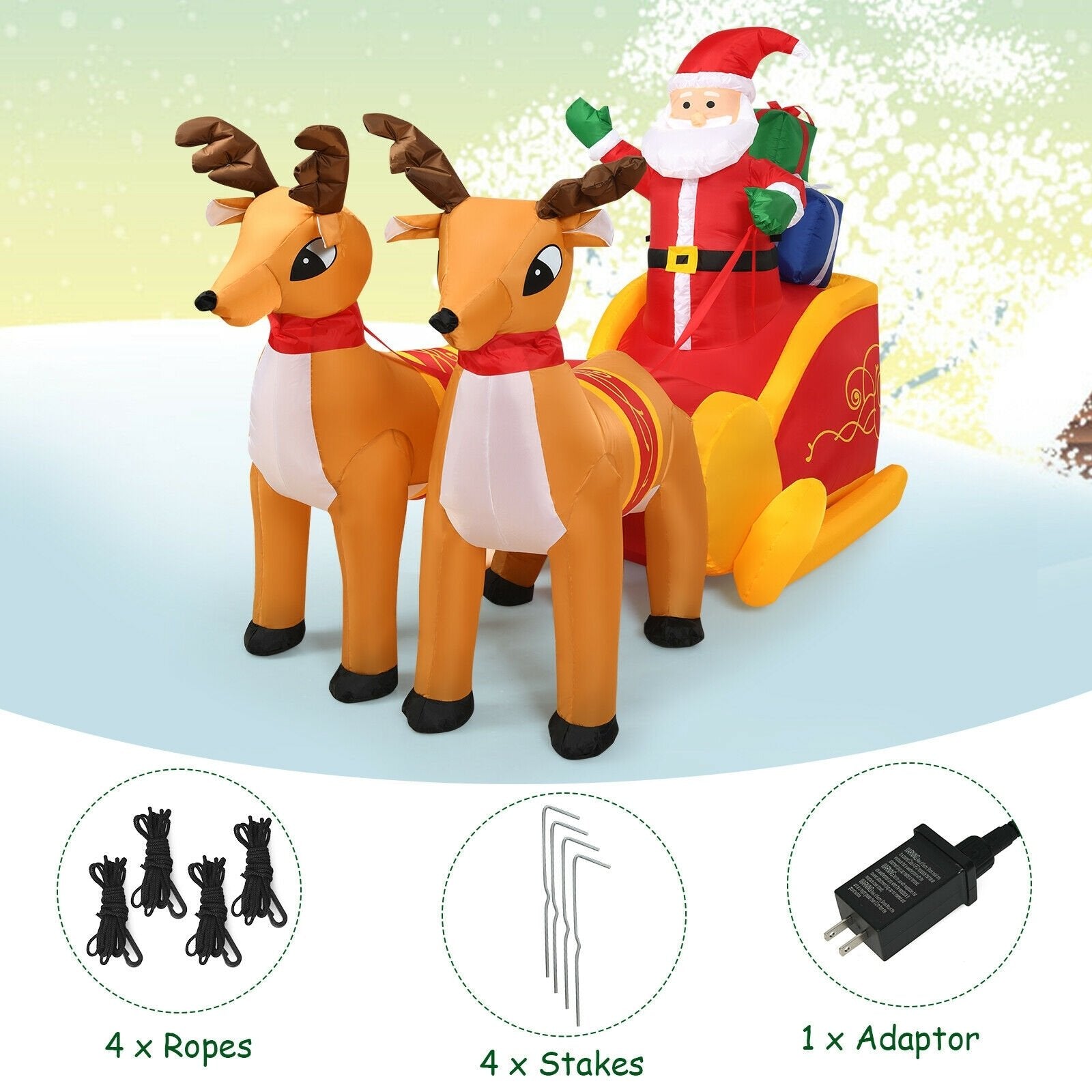 7.5 Feet Waterproof Outdoor Inflatable Santa with Double Deer and Sled, Multicolor - Gallery Canada