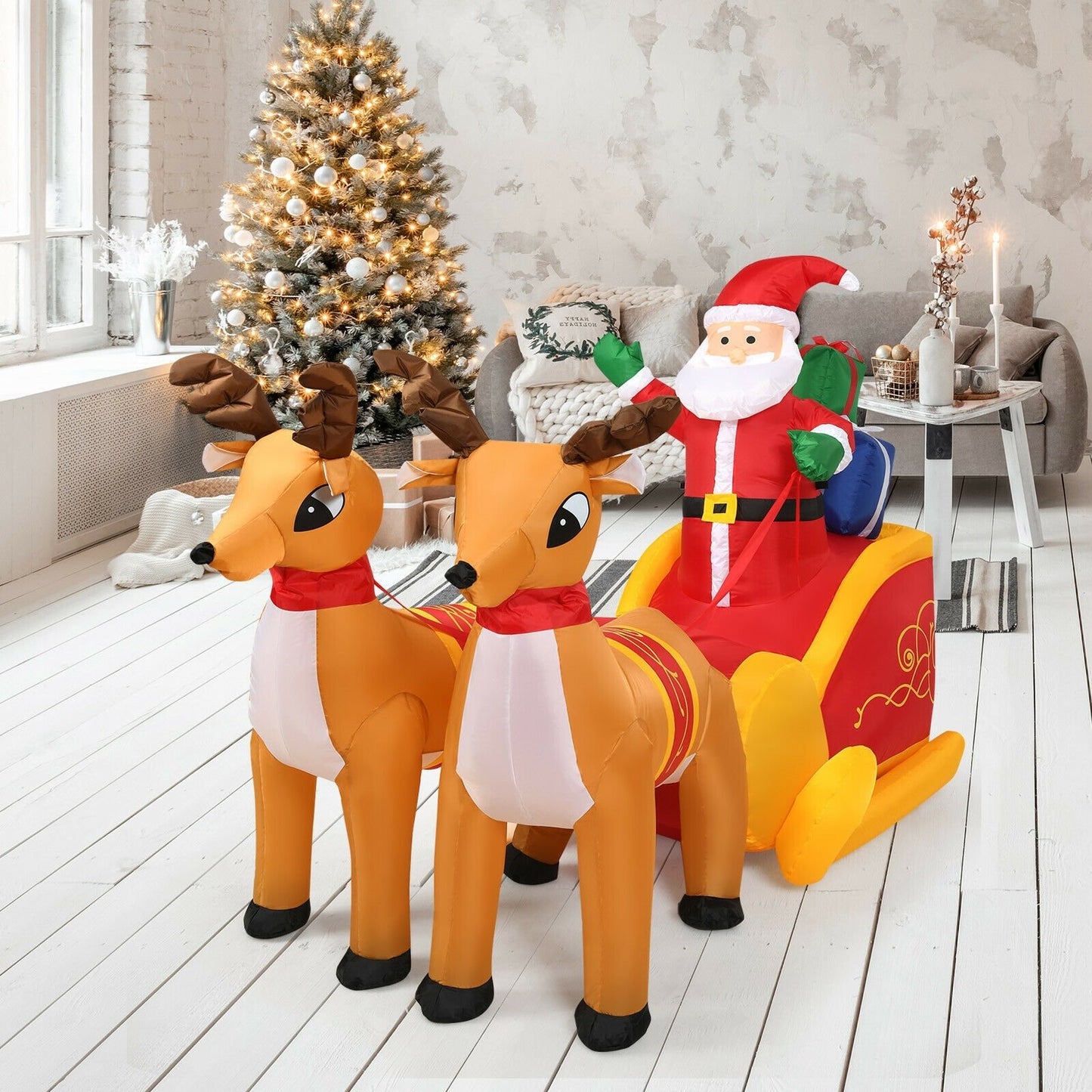 7.5 Feet Waterproof Outdoor Inflatable Santa with Double Deer and Sled, Multicolor Christmas Inflatables   at Gallery Canada