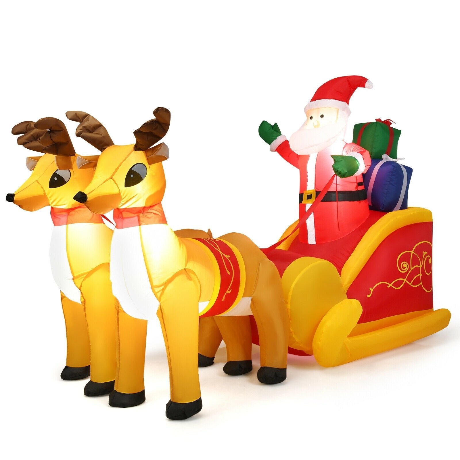 7.5 Feet Waterproof Outdoor Inflatable Santa with Double Deer and Sled, Multicolor - Gallery Canada