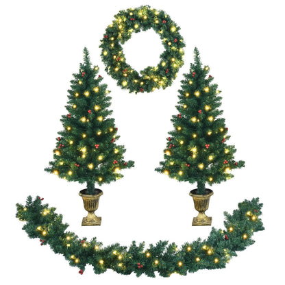 4 Pieces Christmas Decoration Set with Garland Wreath and Entrance Trees, Green Christmas Decor & Accessories   at Gallery Canada