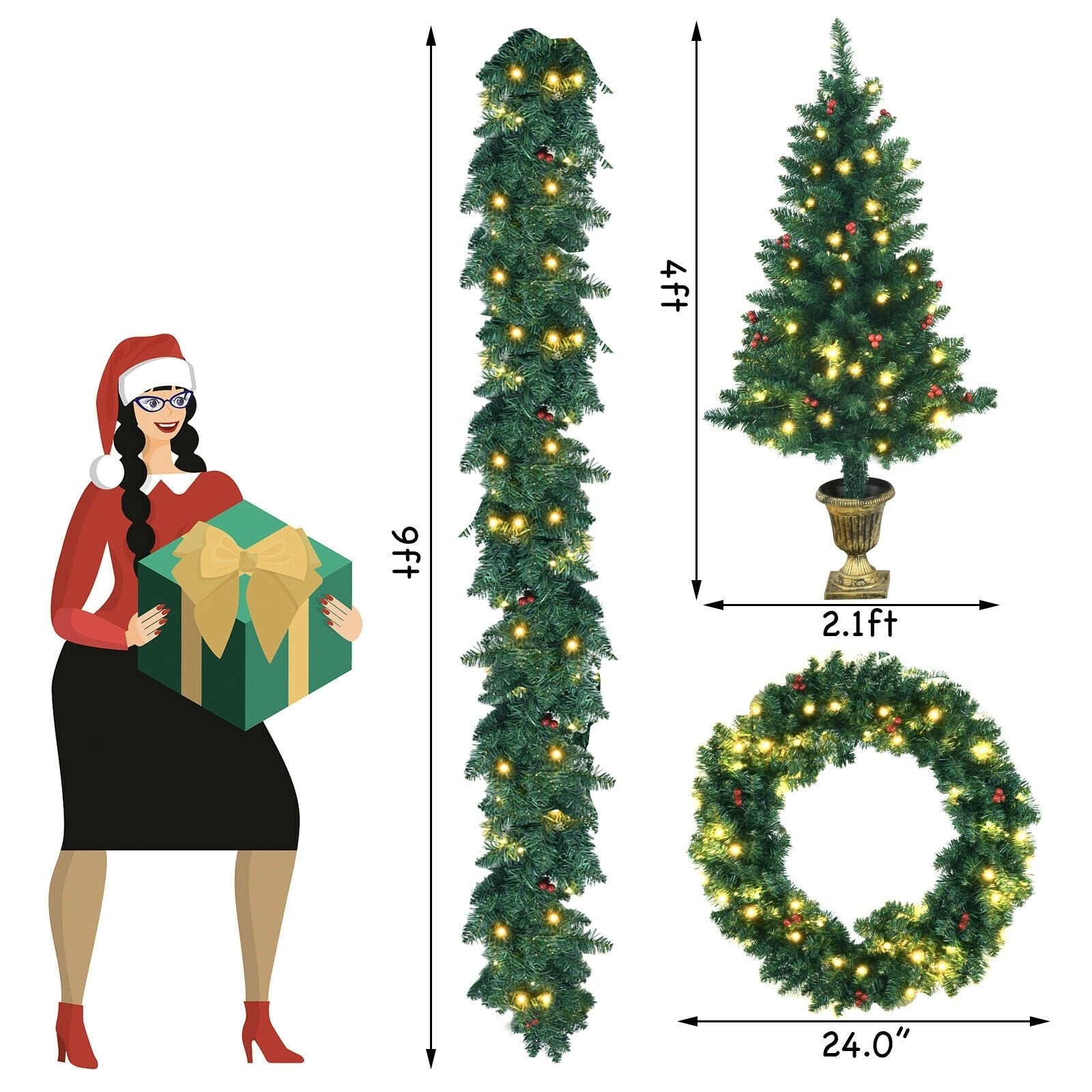 4 Pieces Christmas Decoration Set with Garland Wreath and Entrance Trees, Green Christmas Decor & Accessories   at Gallery Canada