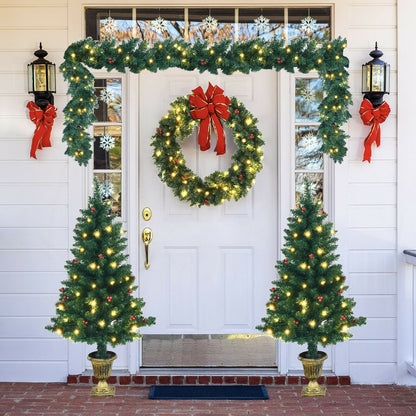 4 Pieces Christmas Decoration Set with Garland Wreath and Entrance Trees, Green Christmas Decor & Accessories   at Gallery Canada