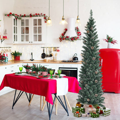 Snowy Artificial Pencil Christmas Tree with Pine Cones-6 ft, Green Christmas Tree   at Gallery Canada