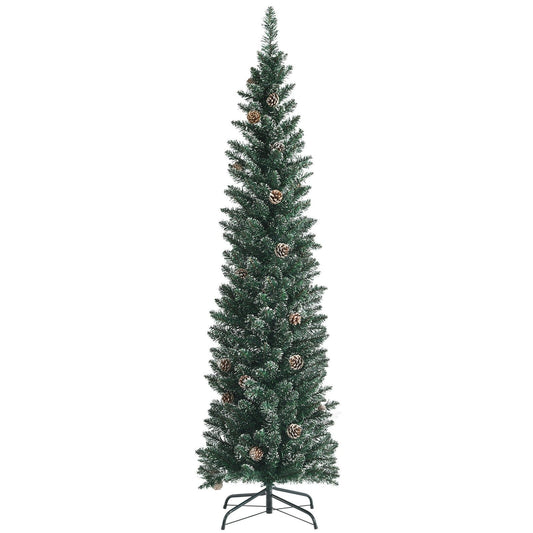 Snowy Artificial Pencil Christmas Tree with Pine Cones-6 ft, Green - Gallery Canada