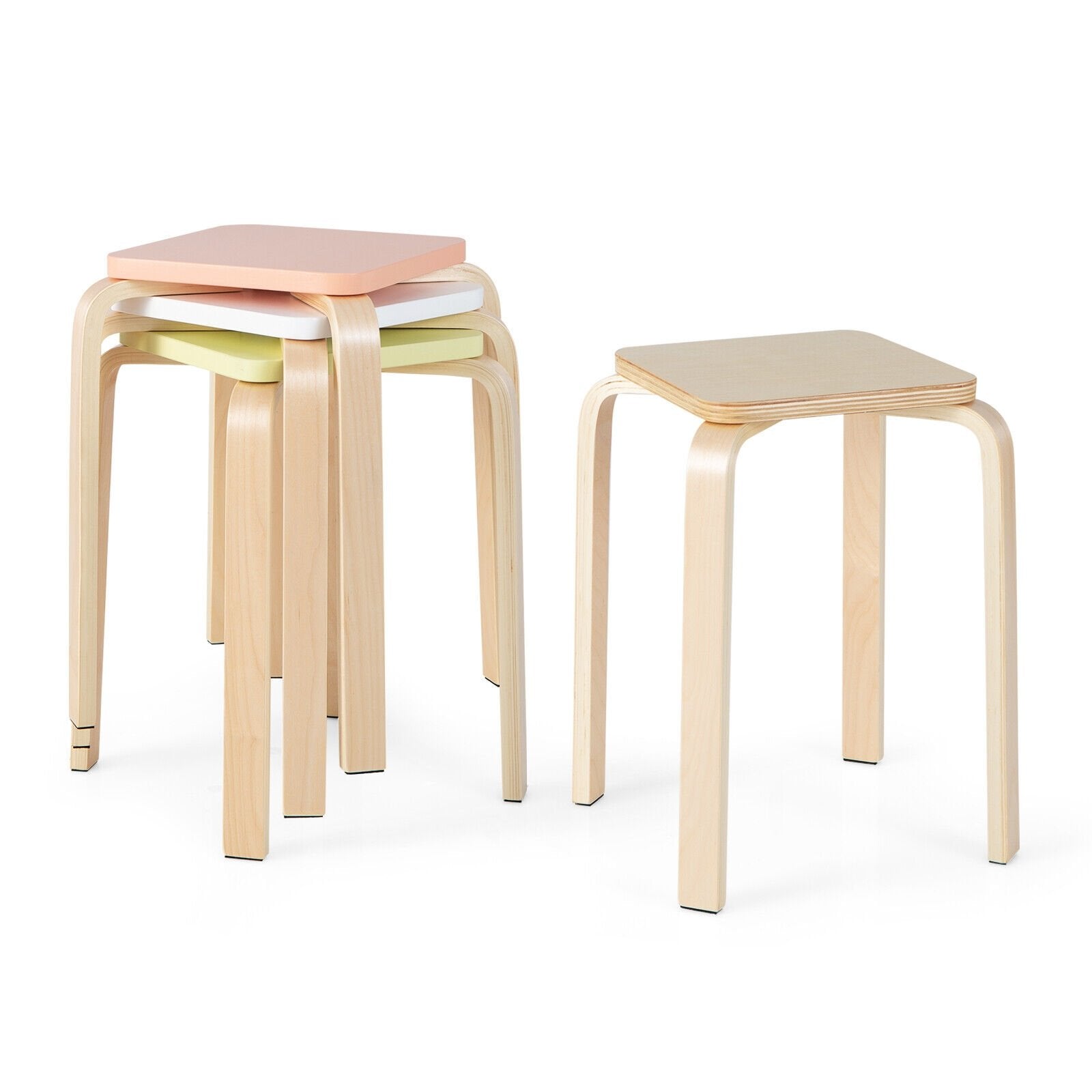 Set of 4 Colorful Square Stools with Anti-slip Felt Mats, Multicolor Dining Chairs   at Gallery Canada