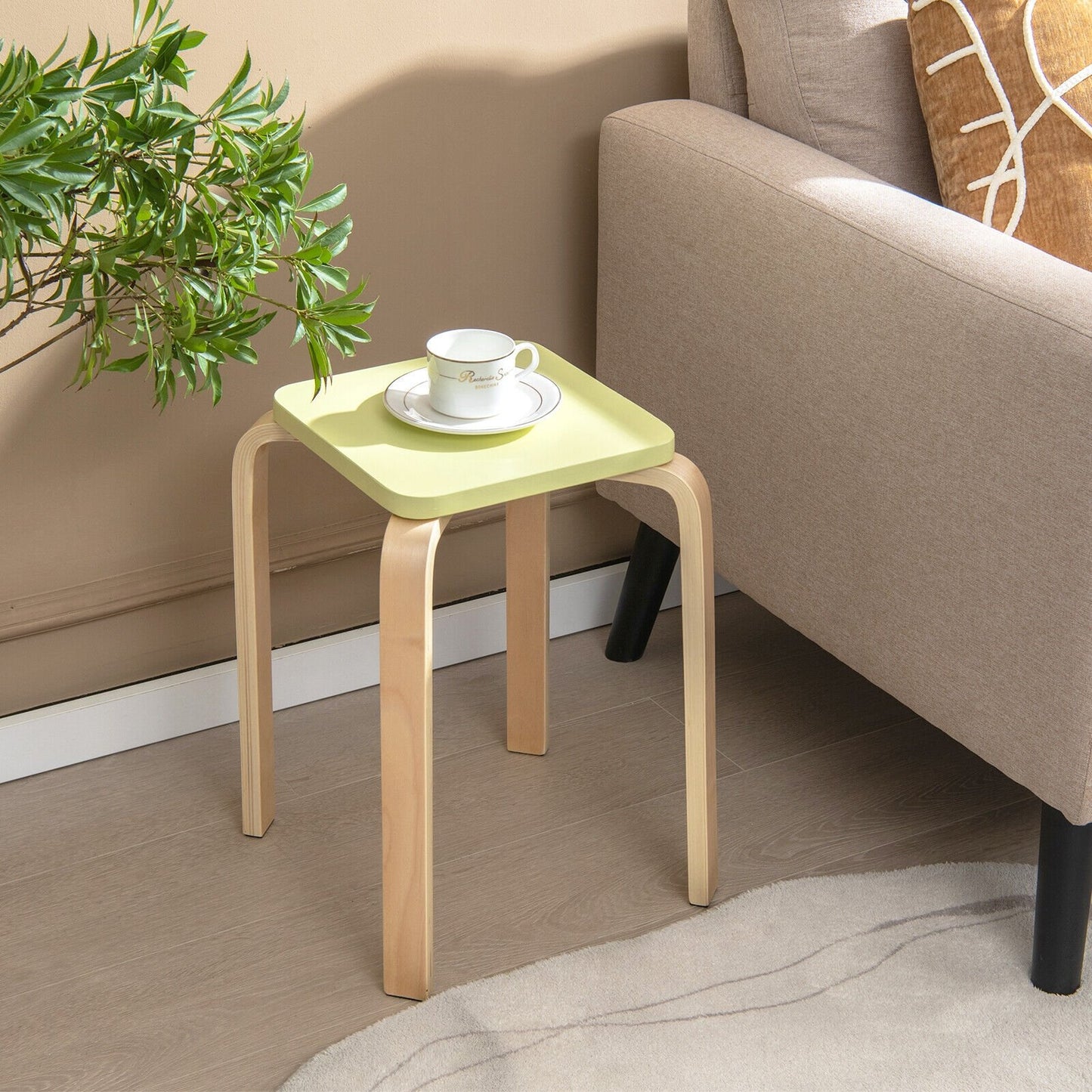 Set of 4 Colorful Square Stools with Anti-slip Felt Mats, Multicolor Dining Chairs   at Gallery Canada