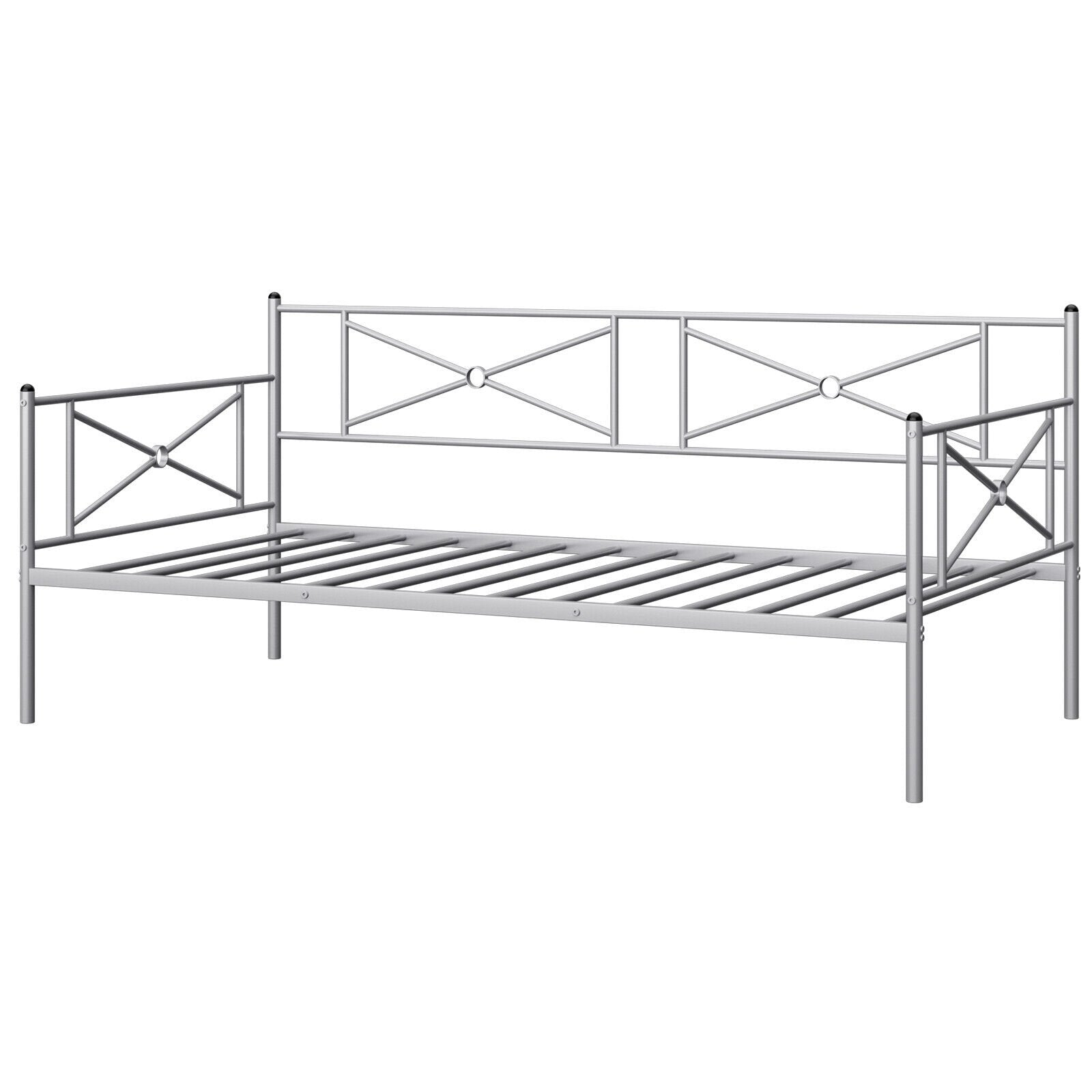 Metal Daybed Twin Bed Frame Stable Steel Slats Sofa Bed, Silver Trundle Bed Frame   at Gallery Canada