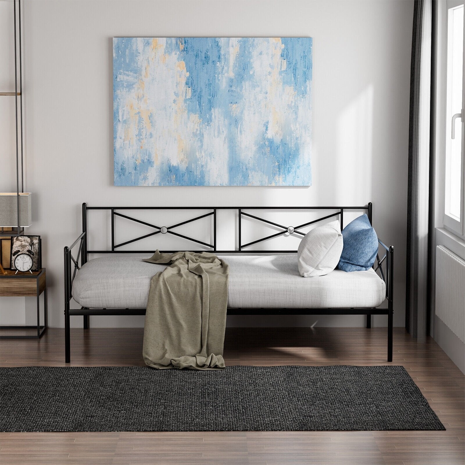 Metal Daybed Twin Bed Frame Stable Steel Slats Sofa Bed, Black Trundle Bed Frame   at Gallery Canada