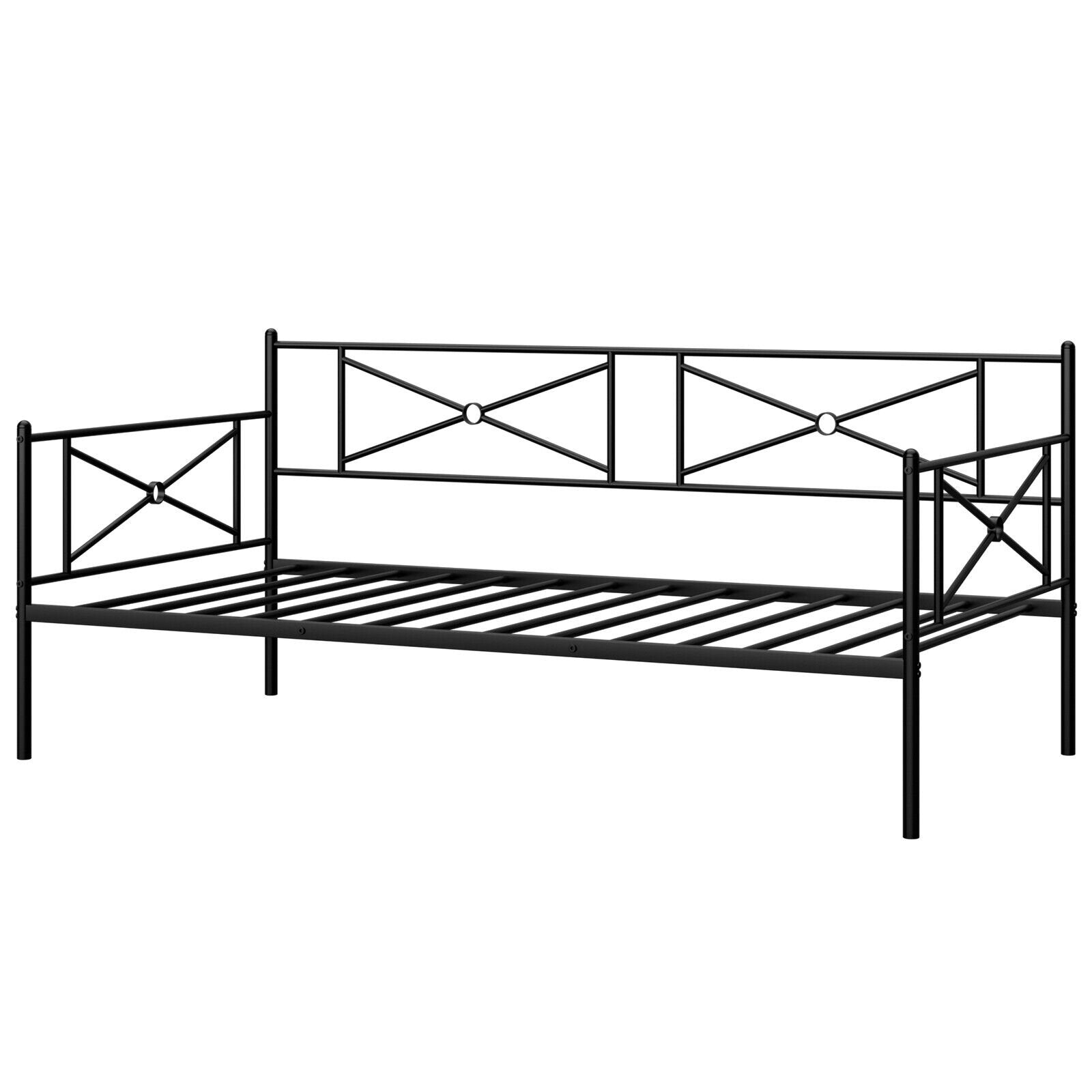 Metal Daybed Twin Bed Frame Stable Steel Slats Sofa Bed, Black Trundle Bed Frame   at Gallery Canada