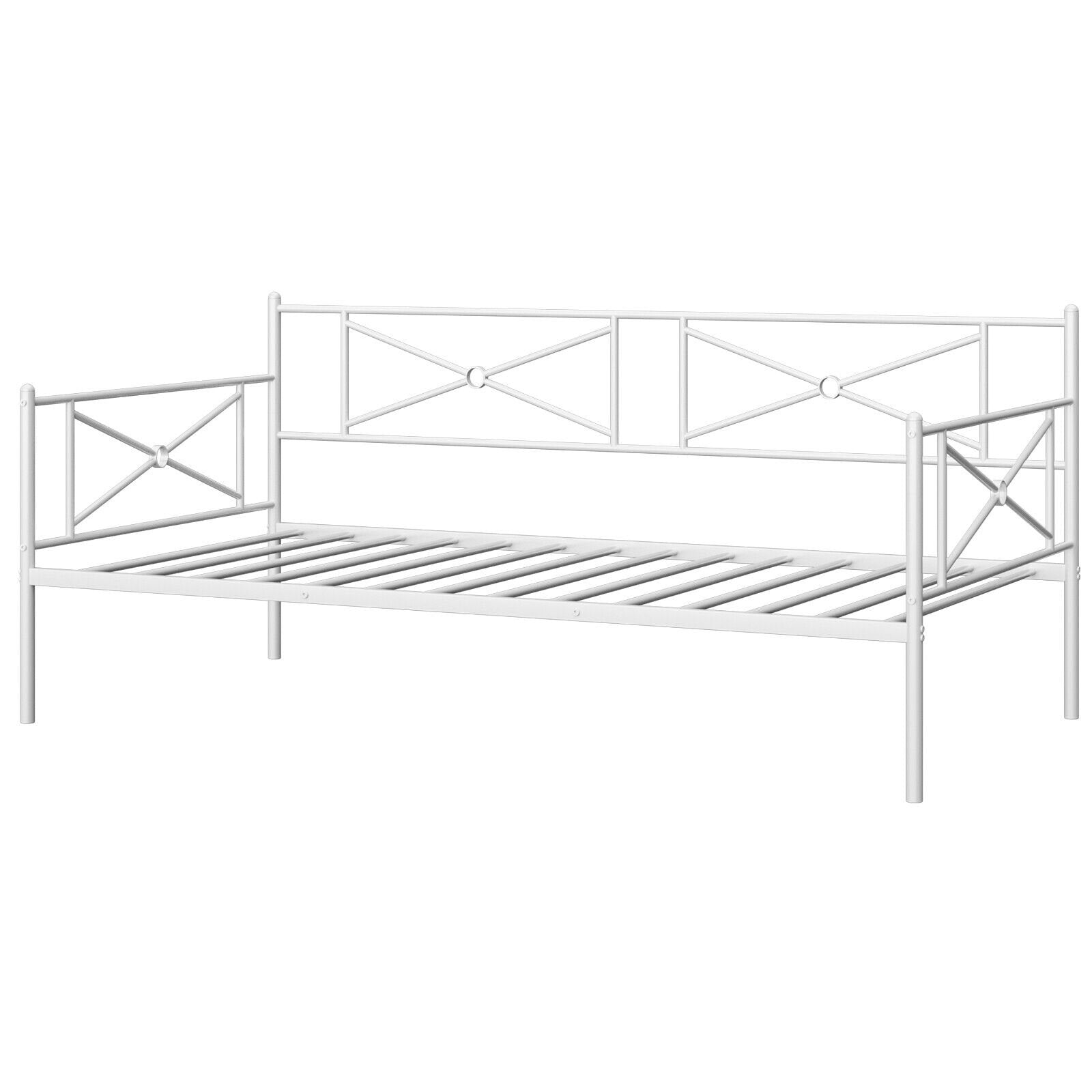 Metal Daybed Twin Bed Frame Stable Steel Slats Sofa Bed, White - Gallery Canada