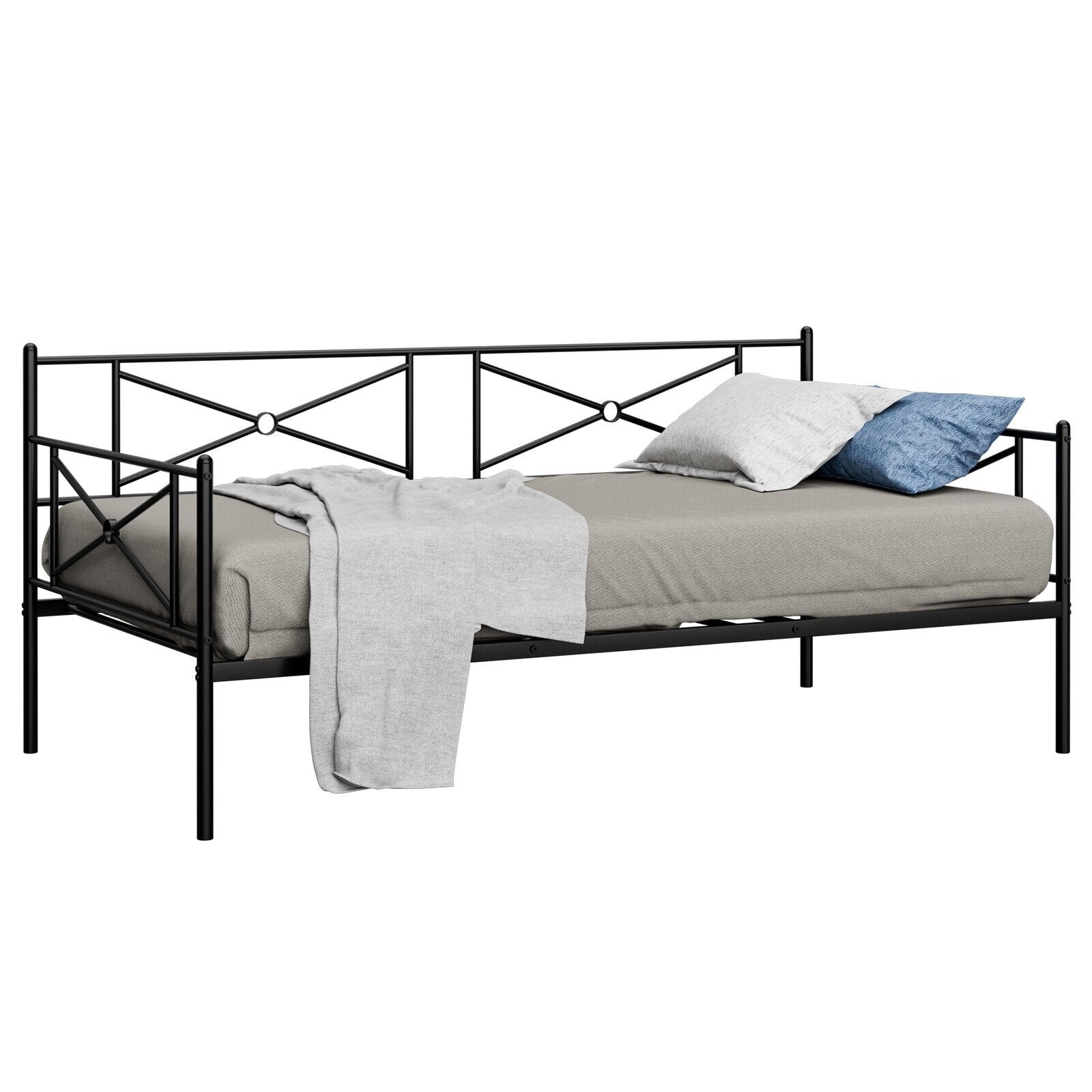 Metal Daybed Twin Bed Frame Stable Steel Slats Sofa Bed, Black Trundle Bed Frame   at Gallery Canada