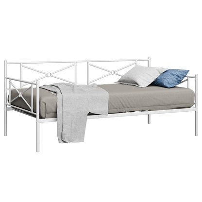 Metal Daybed Twin Bed Frame Stable Steel Slats Sofa Bed, White Trundle Bed Frame   at Gallery Canada