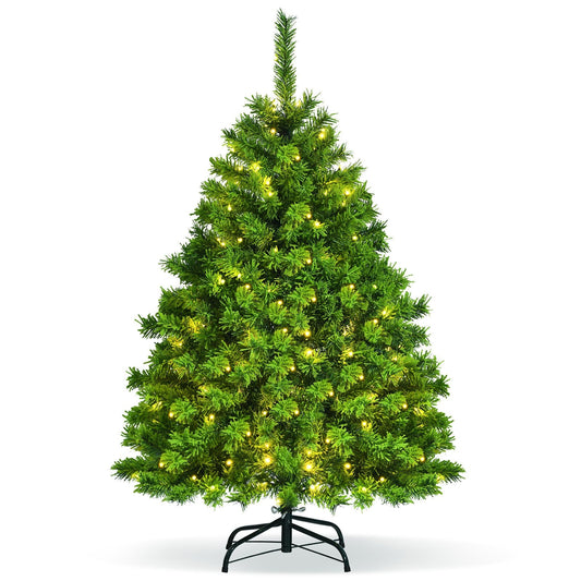 4.5 Feet Pre-Lit Hinged Christmas Tree Green Flocked with 392 Tips and 150 LED Lights - Gallery Canada
