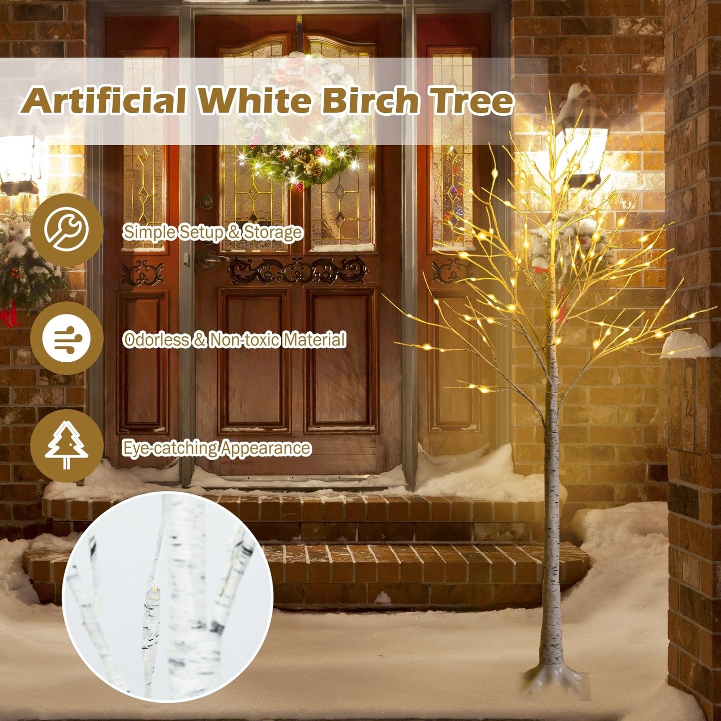 5 Feet Pre-lit White Twig Birch Tree with 72 LED Lights for Christmas, White Christmas Tree   at Gallery Canada